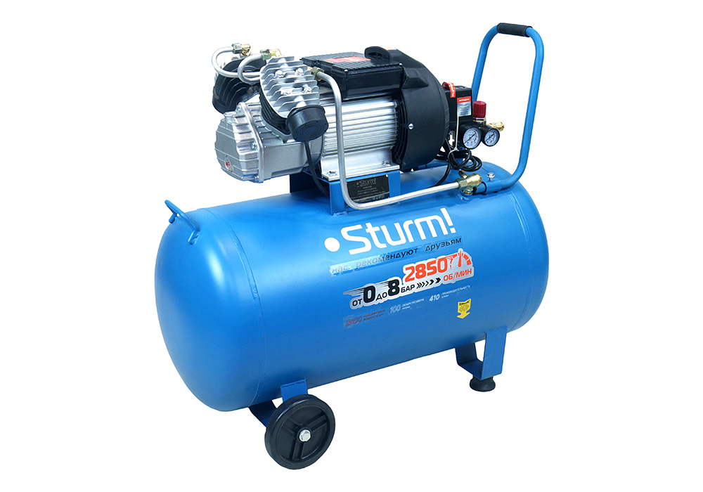 Компрессор воздушный масляный Sturm! AC932100, 2,4кВт, 410л/мин, ресивер 100л, прямой привод