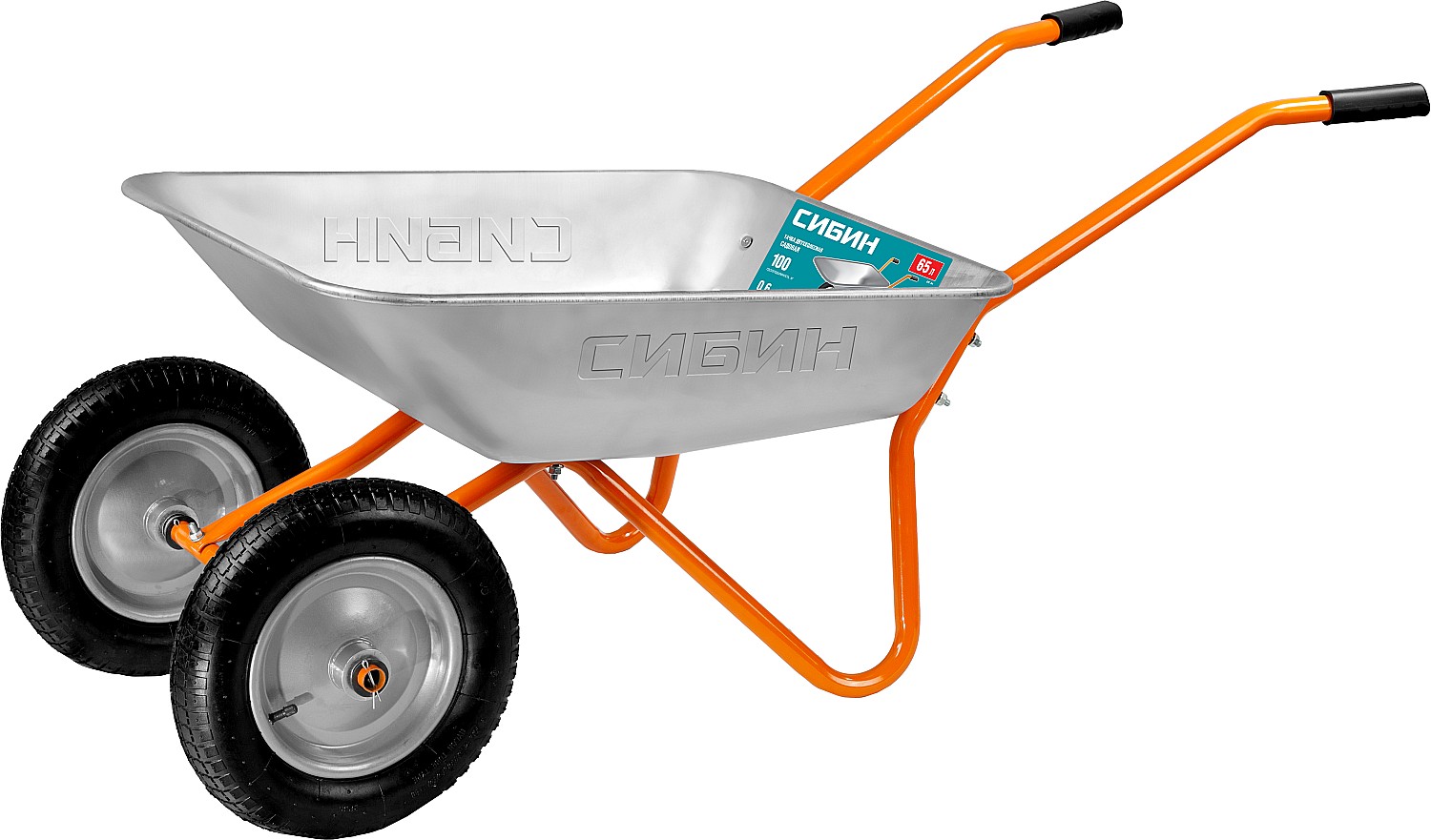 СИБИН СТ-21, 65 л, 100 кг, двухколесная, оцинкованная сталь, садовая тачка (39909)