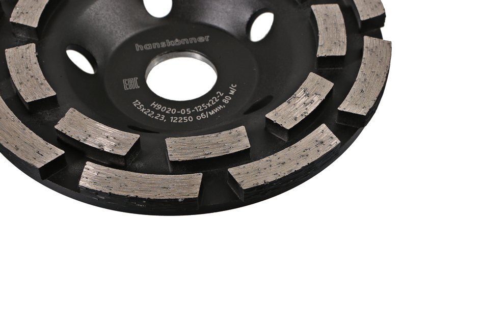 Чашка алмазная, шлифовальная Extreme, 125x22мм, 2 ряда, Hanskonner